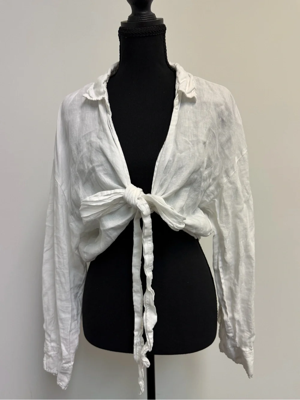 Zara White Tie-Front Button Down Shirt